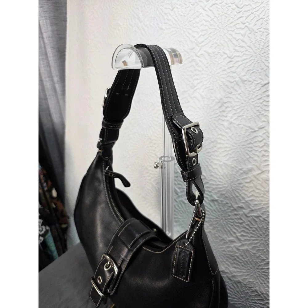 Coach Soho Buckle Flap Hobo Bag Womens Medium Black Leather Excellent Y2K 7546
